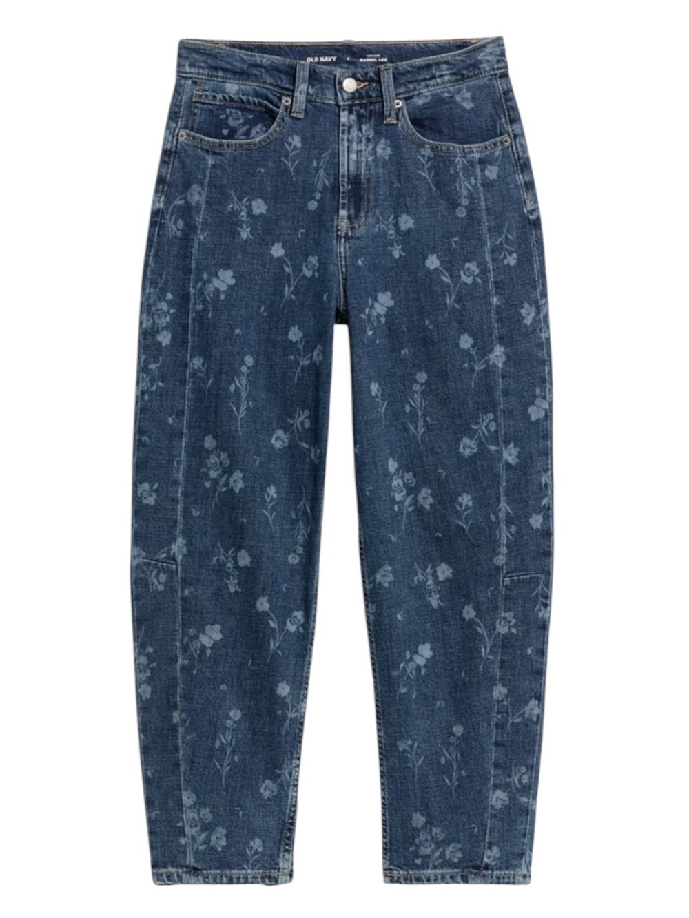 Old Navy Floral High Waisted Baggy Barrel Ankle Jeans Ozzie Wash Blue Size 18